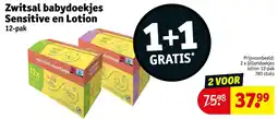 Kruidvat Zwitsal babydoekjes Sensitive en Lotion 12-pak aanbieding