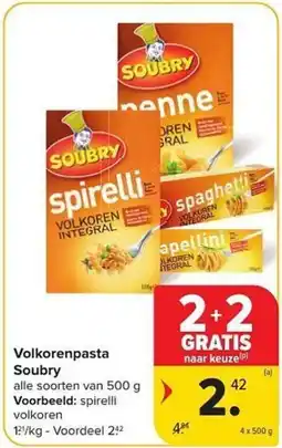 Carrefour Market Volkorenpasta Soubry aanbieding