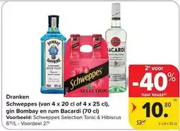 Carrefour Market Dranken Schweppes / gin Bombay en rum Bacardi aanbieding