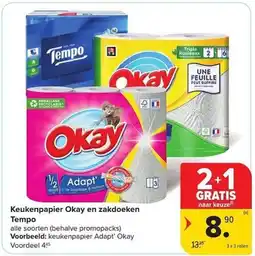 Carrefour Market Keukenpapier Okay en zakdoeken Tempo aanbieding