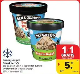 Carrefour Market Roomijs in pot Ben & Jerry's aanbieding