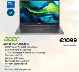 CompuDeals Acer Aspire 17 A17-51M-722K aanbieding