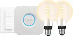 Coolblue Philips Hue Filament White Ambiance Globe Lot de 2 Kit de Démarrage aanbieding