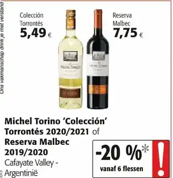Colruyt Michel torino coleccion torrontes 2020/2021 of reserva malbec 2019/2020 aanbieding