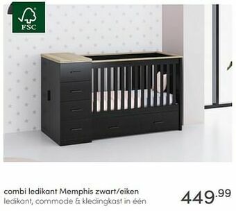 Baby & Tiener Combi ledikant memphis zwart-eiken aanbieding