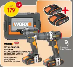 Brico Set klopboormachine + slagschroevendraaier brushless wx925 aanbieding