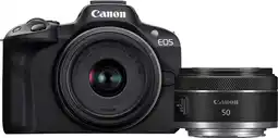 Coolblue Canon EOS R50 + RF-S 18-45 mm f/4.5-6.3 IS STM + RF 50 mm f/1.8 STM aanbieding