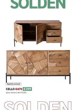 Crack Cello acacia dressoir (l145 h76 d43) aanbieding