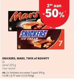 Eurospar Snickers, mars, twix of bounty ijs aanbieding