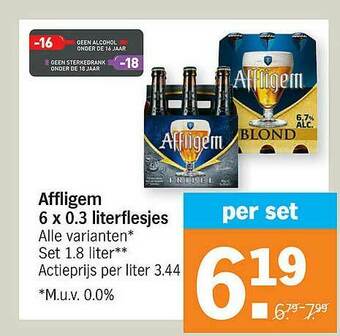 Albert Heijn Affligem 6 X 0.3 Literflesjes aanbieding