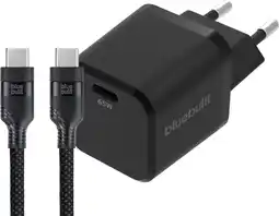Coolblue BlueBuilt Chargeur 65W GaN USB-C Noir + Câble USB-C 240W 2m Nylon Noir aanbieding
