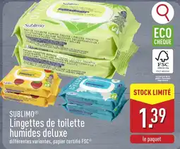 ALDI Sublimo Lingettes de toilette humides deluxe aanbieding