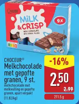 ALDI Choceur melkchocolade met gepofte granen aanbieding