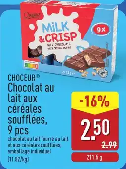ALDI Choceur chocolat au lait aux céréales soufflées aanbieding