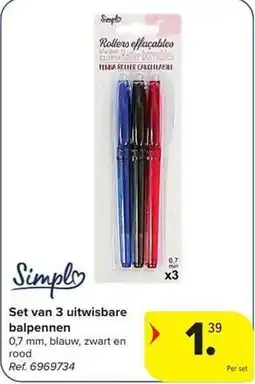 Carrefour Set van 3 uitwisbare balpennen aanbieding