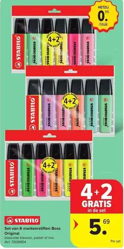 Carrefour Set van 6 markeerstiften Boss aanbieding