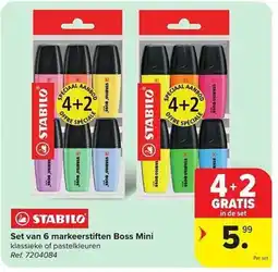 Carrefour Set van 6 markeerstiften Boss Mini aanbieding