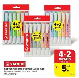 Carrefour Set van 6 markeerstiften Swing Cool aanbieding