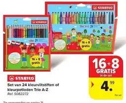 Carrefour Set van 24 kleurviltstiften of kleurpotloden Trio A-Z aanbieding