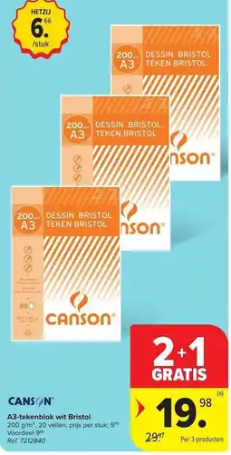 Carrefour A3-tekenblok wit Bristol aanbieding