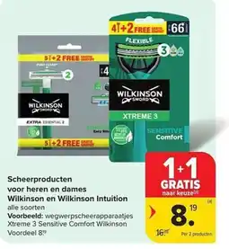 Carrefour Market Scheerproducten voor heren en dames Wilkinson en Wilkinson Intuition aanbieding