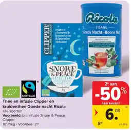 Carrefour Thee en infusie Clipper en kruidenthee Goede nacht Ricola aanbieding