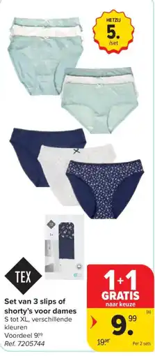 Carrefour Set van 3 slips of shorty's voor dames aanbieding