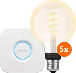 Coolblue Philips Hue Filament White Ambiance Globe Lot de 5 + Bridge aanbieding