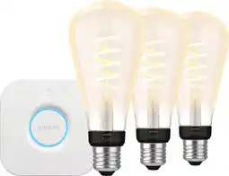 Coolblue Philips Hue Filament White Ambiance Edison XL 3-Pack + Bridge aanbieding