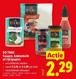 Lidl So Thai sauzen, kokosmelk of rijstpapier aanbieding