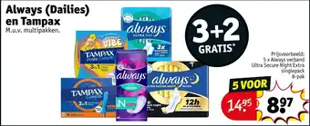 Kruidvat Always (Dailies) en Tampax aanbieding
