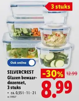 Lidl Silvercrest glazen bewaardozenset aanbieding