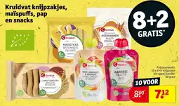 Kruidvat Kruidvat knijpzakjes, maïspuffs, pap en snacks aanbieding