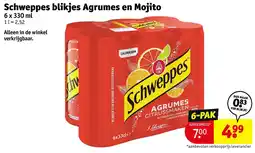 Kruidvat Schweppes blikjes Agrumes en Mojito aanbieding
