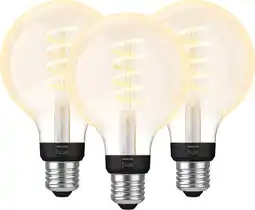 Coolblue Philips Hue Filamentlamp White Ambiance Globe E27 3-pack aanbieding