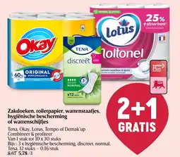 Delhaize Zakdoeken, toilet papier, watten staafjes, hygiënische bescherming of wattenschijfjes aanbieding