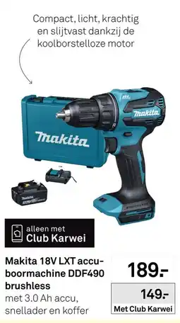Karwei Makita 18v lxt accu-boormachine ddf490 brushless aanbieding