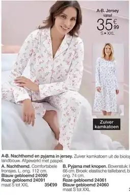 Damart A-B. Nachthemd en pyjama in jersey aanbieding