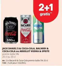 Spar jack daniel's & coca-cola, bacardi & coca-cola ou absolut vodka & sprite aanbieding