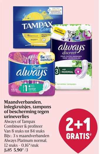 Delhaize Maandverbanden, inlegkruisjes, tampons of bescherming tegen urineverlies aanbieding