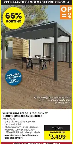 Zelfbouwmarkt Vrijstaande Pergola Soler met Gemotoriseerd Lamellendak aanbieding