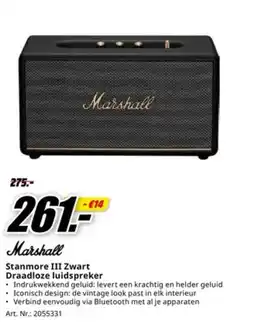 MediaMarkt Marshall Stanmore III Zwart Draadloze Luidspreker aanbieding
