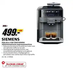 MediaMarkt Siemens eq6 plus s100 te651209rw volautomatische espressomachine aanbieding