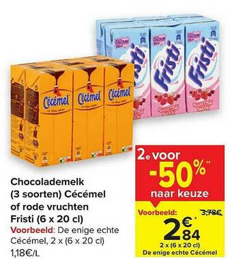 Carrefour Chocolademelk 3 Soorten Cécémel Of Rode Vruchten Fristi aanbieding
