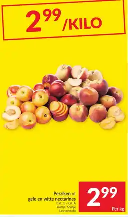 Intermarché Perziken of gele en witte nectarines aanbieding