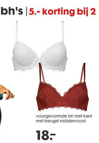 HEMA Voorgevormde Bh Met Kant Met Beugel Middenrood aanbieding