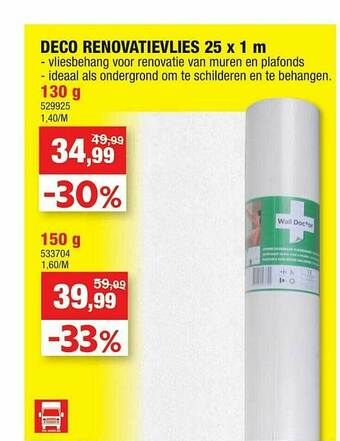 Hubo Deco Renovatievlies 25 X 1 M aanbieding