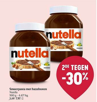 Delhaize Smeerpasta Met Hazelnoten Nutella aanbieding