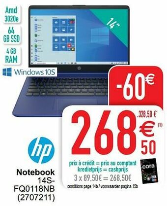 Cora Hp notebook 14sfq0118nb aanbieding