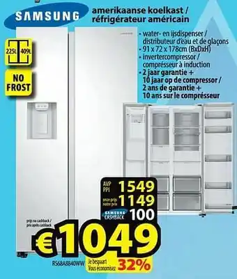 ElectroStock Samsung amerikaanse koelkast - réfrigérateur américain rs68a8840ww aanbieding